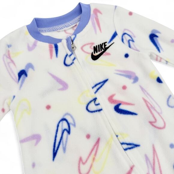 Nike Fleece Footed Sleeper Baby Unisex Multi Swoosh All Over Pastel Zip Up 0-3Mβ - Picture 2 of 7